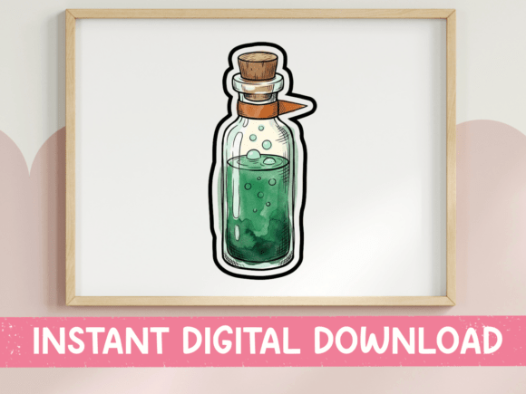 Review: Green Bubbly Potion Bottle Watercolor Design